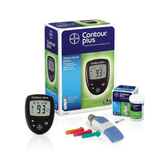 جهاز قياس سكر الدم Contour Plus™️ بدون أكواد عالي الدقة + عدد 55 شريط تحليل