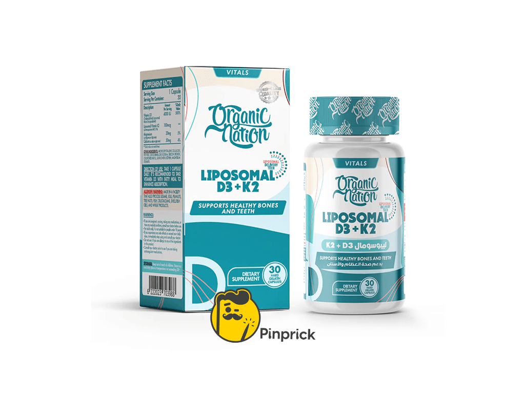 ليبوسومال فيتامين د3 + ك2 Liposomal D3+K2 4000 IU – يدعم صحة العظام والقلب والمناعة بفعالية مثبتة علمياً – 60 كبسولة جيلاتينية | Organic Natione®