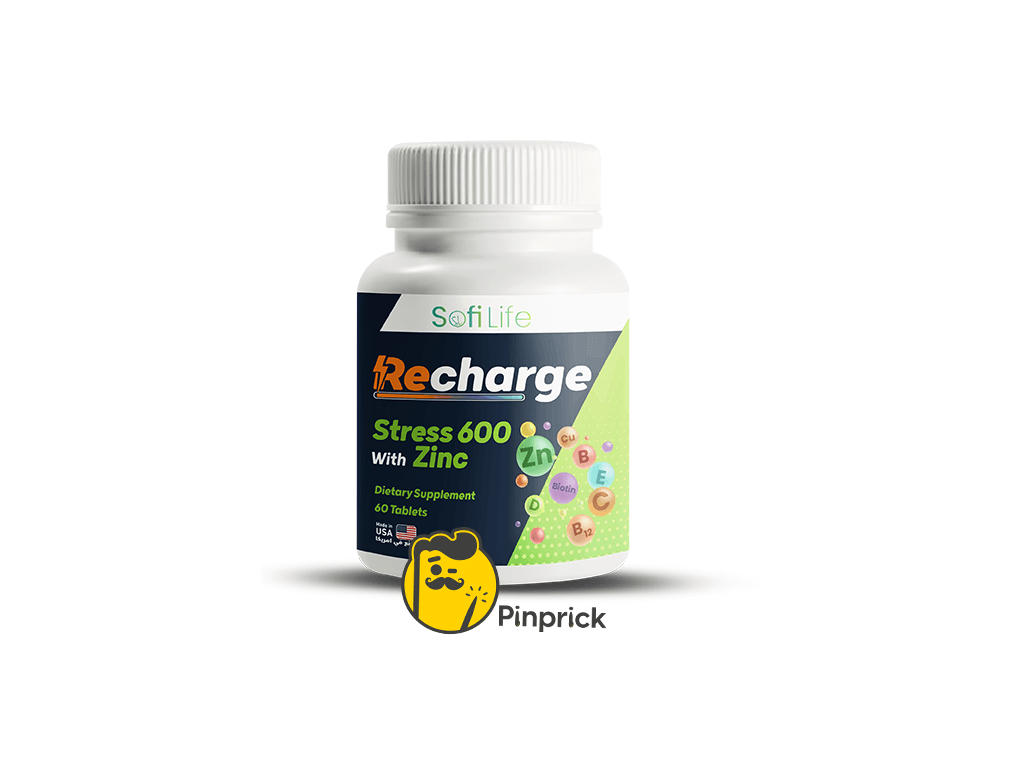 Recharge Stress 600 | فيتامينات ب المركبة، زنك، وبيوتين لدعم الطاقة والصحة العقلية، تقليل التوتر – 60 قرص – ®sofilife