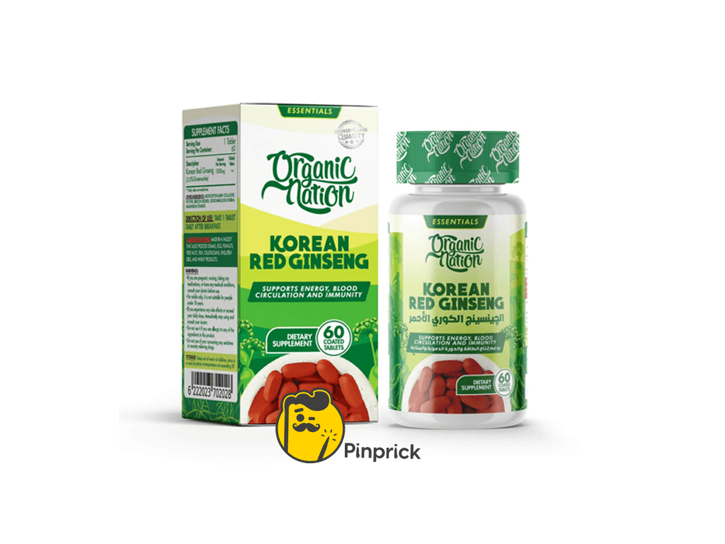 جنسنج كوري أحمر - | Red korean ginseng - قرص 60 - Organic Natione®