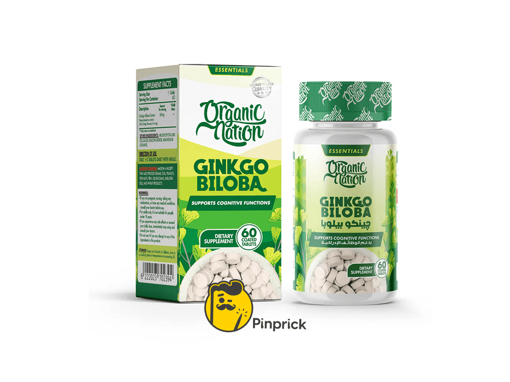 جينكو بيلوبا | Ginkgo Biloba Extract 60mg – يدعم الذاكرة والتركيز والدورة الدموية بفعالية مثبتة علمياً – 60 قرص مغلف | Organic Natione®