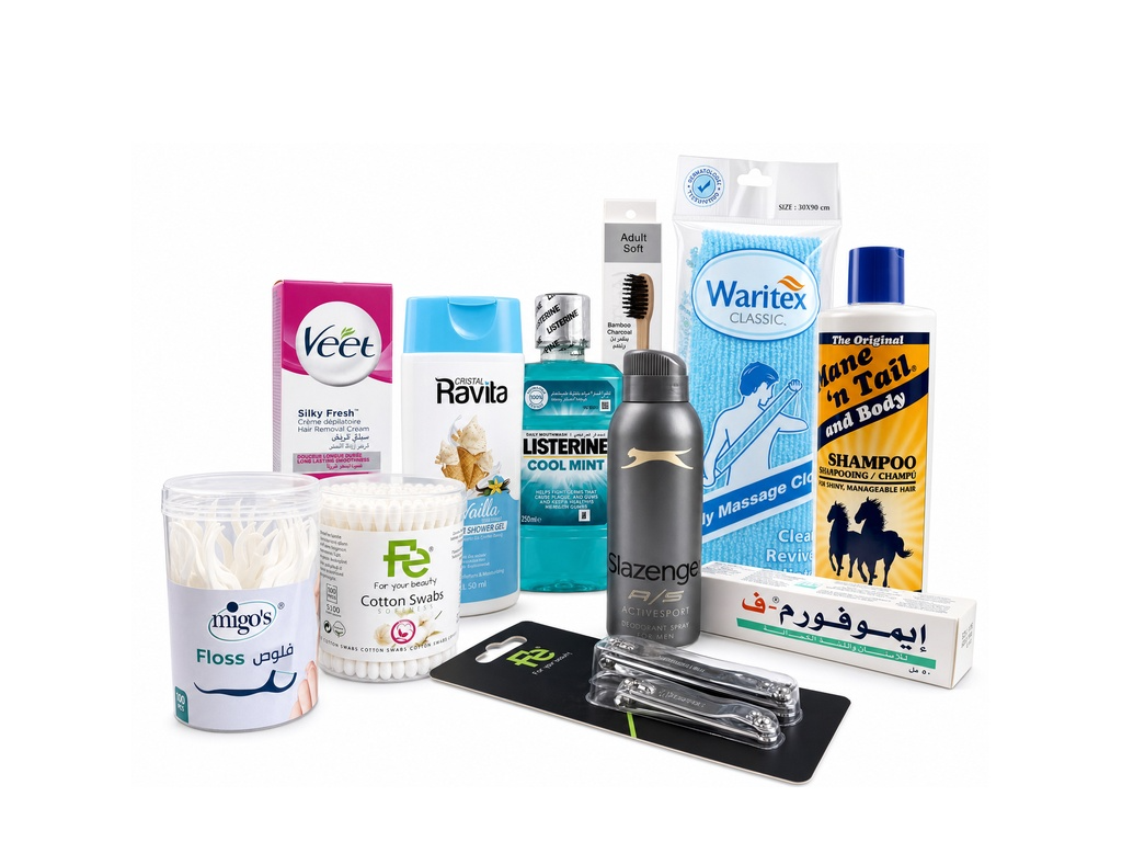 شنطة العناية الشخصية للرجال والنساء من ®pinprick "على سنجة عشرة" 10 منتجات منتقاة بعناية فائقة للنظافة اليومية